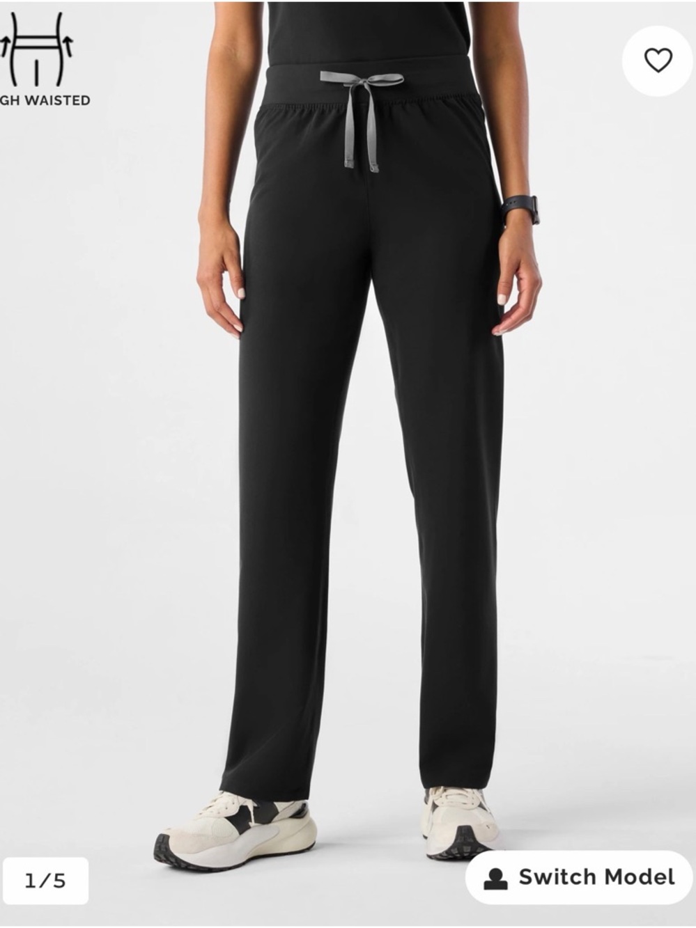 Figs Black High-Waisted Relaxed Track Pants with Gray Drawstring